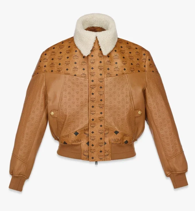 Blouson aviateur en peau de mouton et cuir Visetos