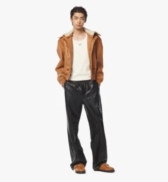 Blouson aviateur en peau de mouton et cuir Visetos
