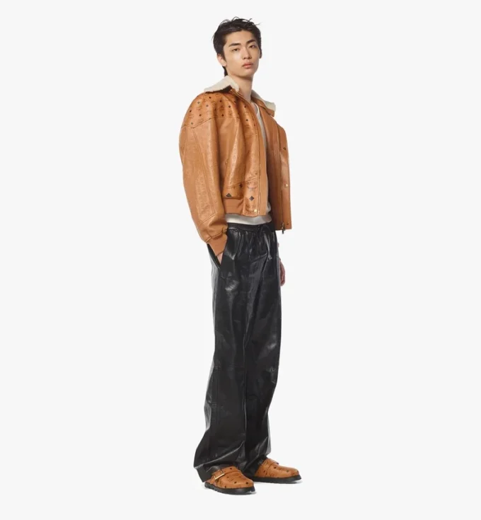 Blouson aviateur en peau de mouton et cuir Visetos