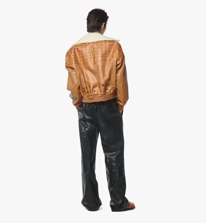 Blouson aviateur en peau de mouton et cuir Visetos