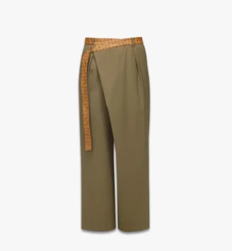 Pantalon en twill de laine et cuir imprimé Monogram