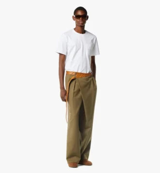 Pantalon en twill de laine et cuir imprimé Monogram