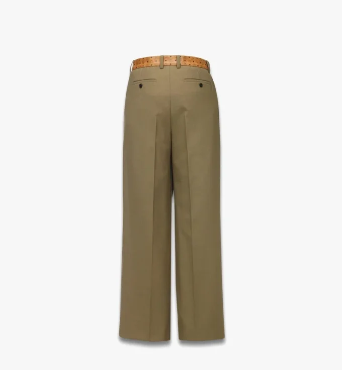 Pantalon en twill de laine et cuir imprimé Monogram
