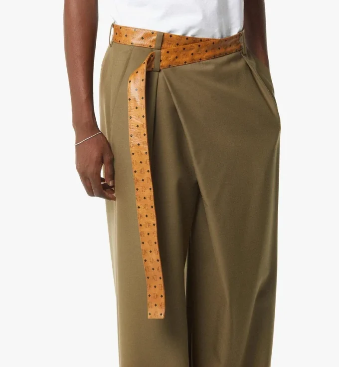 Pantalon en twill de laine et cuir imprimé Monogram