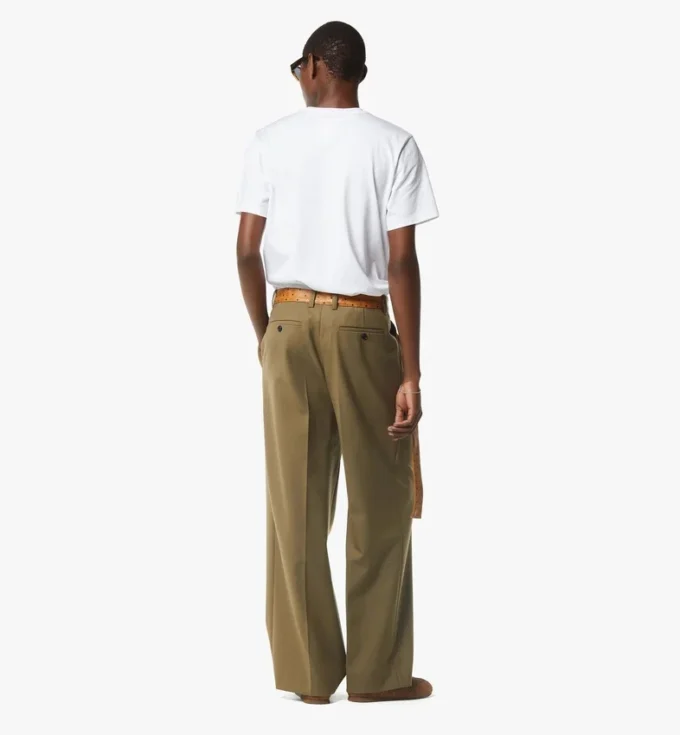 Pantalon en twill de laine et cuir imprimé Monogram