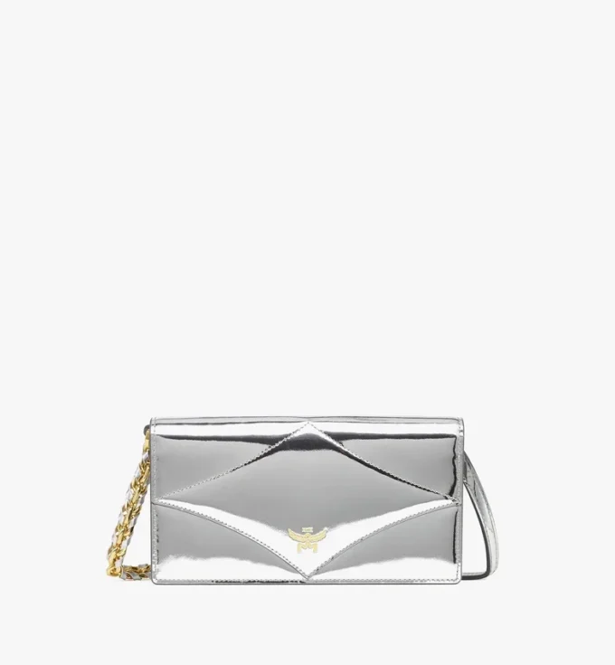 Portefeuille à chaîne en cuir miroir métallisé Portefeuille à chaîne en cuir miroir métallisé