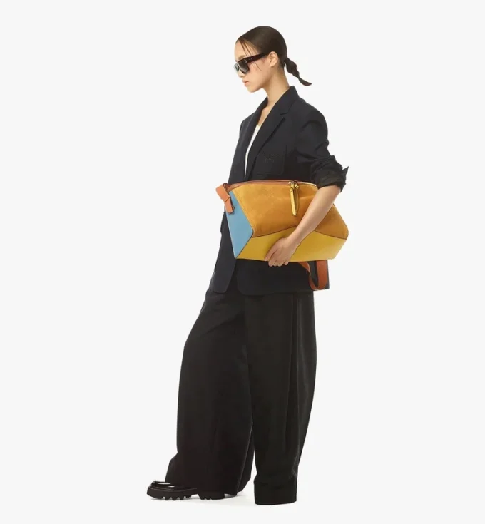 Sac à bandoulière Diamant 3D en daim et cuir de veau Sac à bandoulière Diamant 3D en daim et cuir de veau