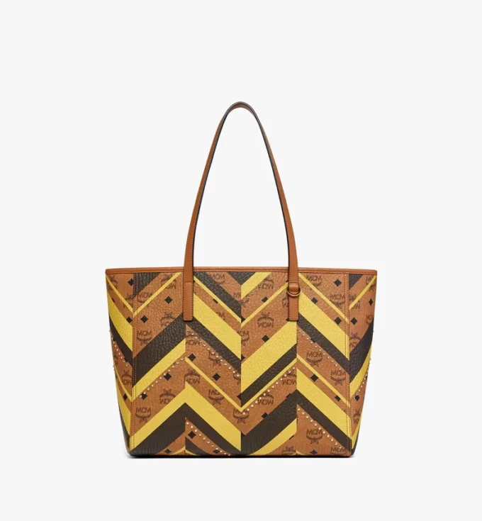 Sac Toni Shopper à fermeture éclair sur le dessus, clouté, en toile Visetos Mega Herringbone