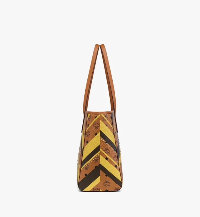 Sac Toni Shopper à fermeture éclair sur le dessus, clouté, en toile Visetos Mega Herringbone