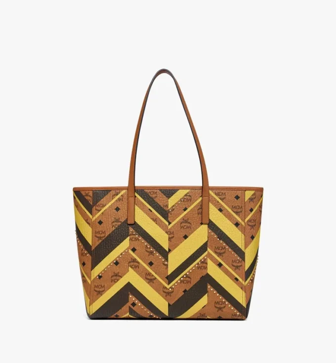 Sac Toni Shopper à fermeture éclair sur le dessus, clouté, en toile Visetos Mega Herringbone