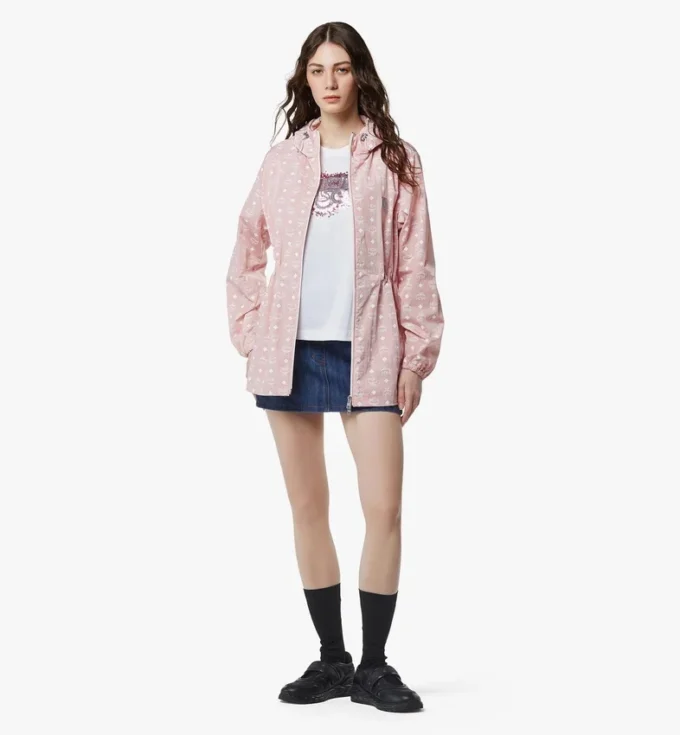 Veste coupe-vent à capuche en nylon recyclé avec imprimé Monogram