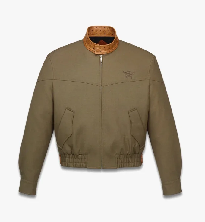 Veste en twill de laine et cuir imprimé monogramme Veste en twill de laine et cuir imprimé monogramme