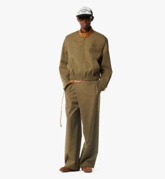 Veste en twill de laine et cuir imprimé monogramme