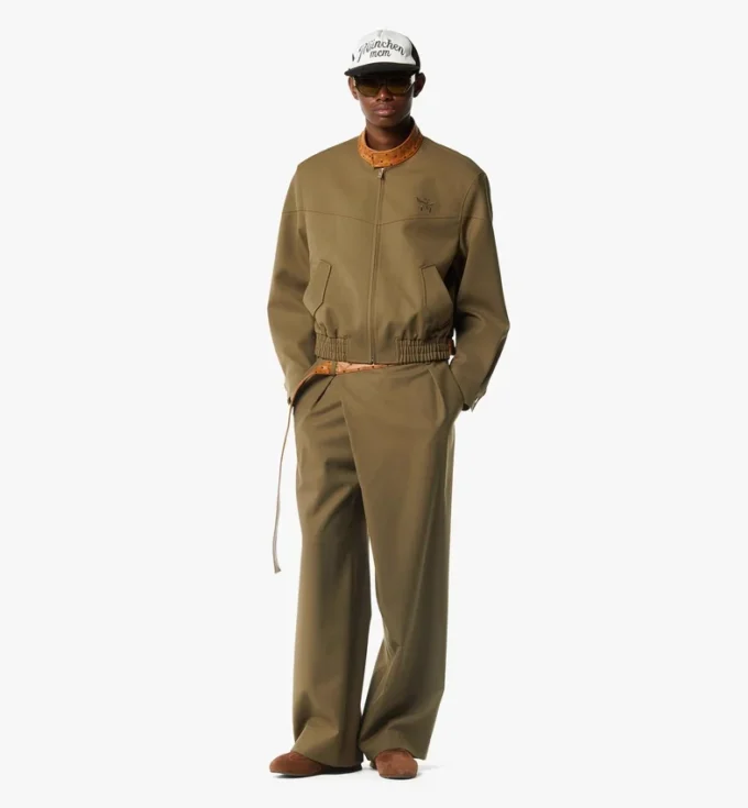 Veste en twill de laine et cuir imprimé monogramme Veste en twill de laine et cuir imprimé monogramme