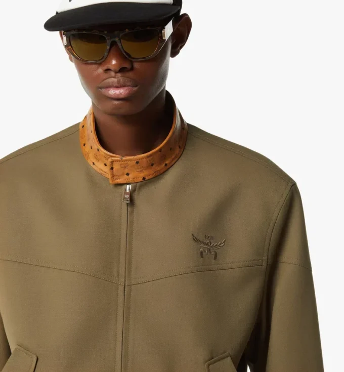 Veste en twill de laine et cuir imprimé monogramme Veste en twill de laine et cuir imprimé monogramme