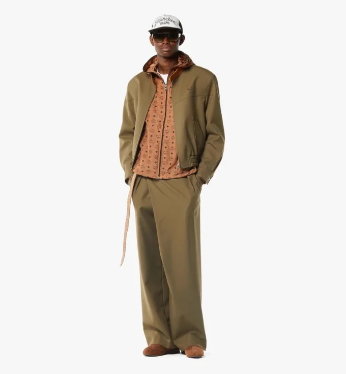 Veste en twill de laine et cuir imprimé monogramme Veste en twill de laine et cuir imprimé monogramme