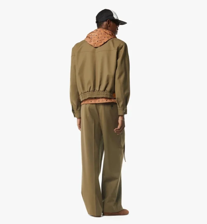 Veste en twill de laine et cuir imprimé monogramme Veste en twill de laine et cuir imprimé monogramme